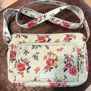 Vera Bradley Quilted Floral Crossbody Bag - Light Blue with Pink